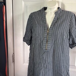 Anne Klein Blue and White Striped Midi Dress